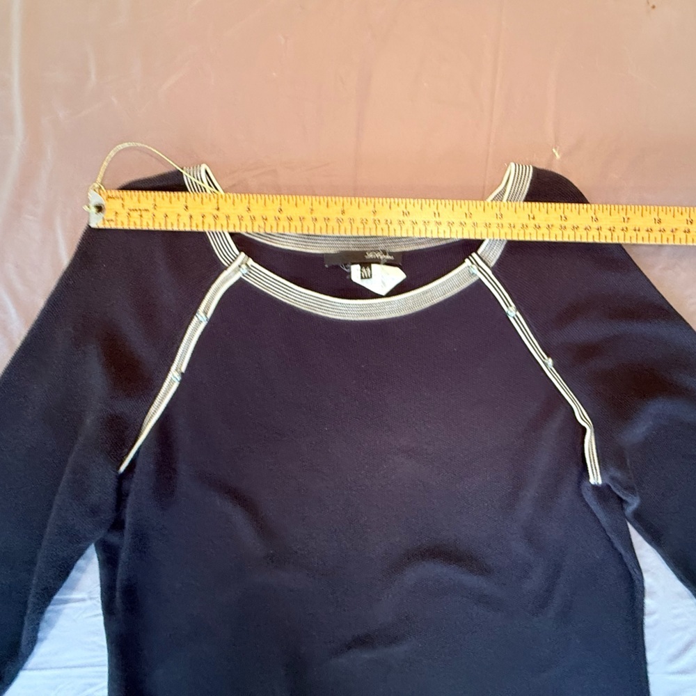 Les Copains 3/4 Sleeve Navy Boatneck Sweater Size 44/XL MSRP $550 from Saks - Picture 6 of 13